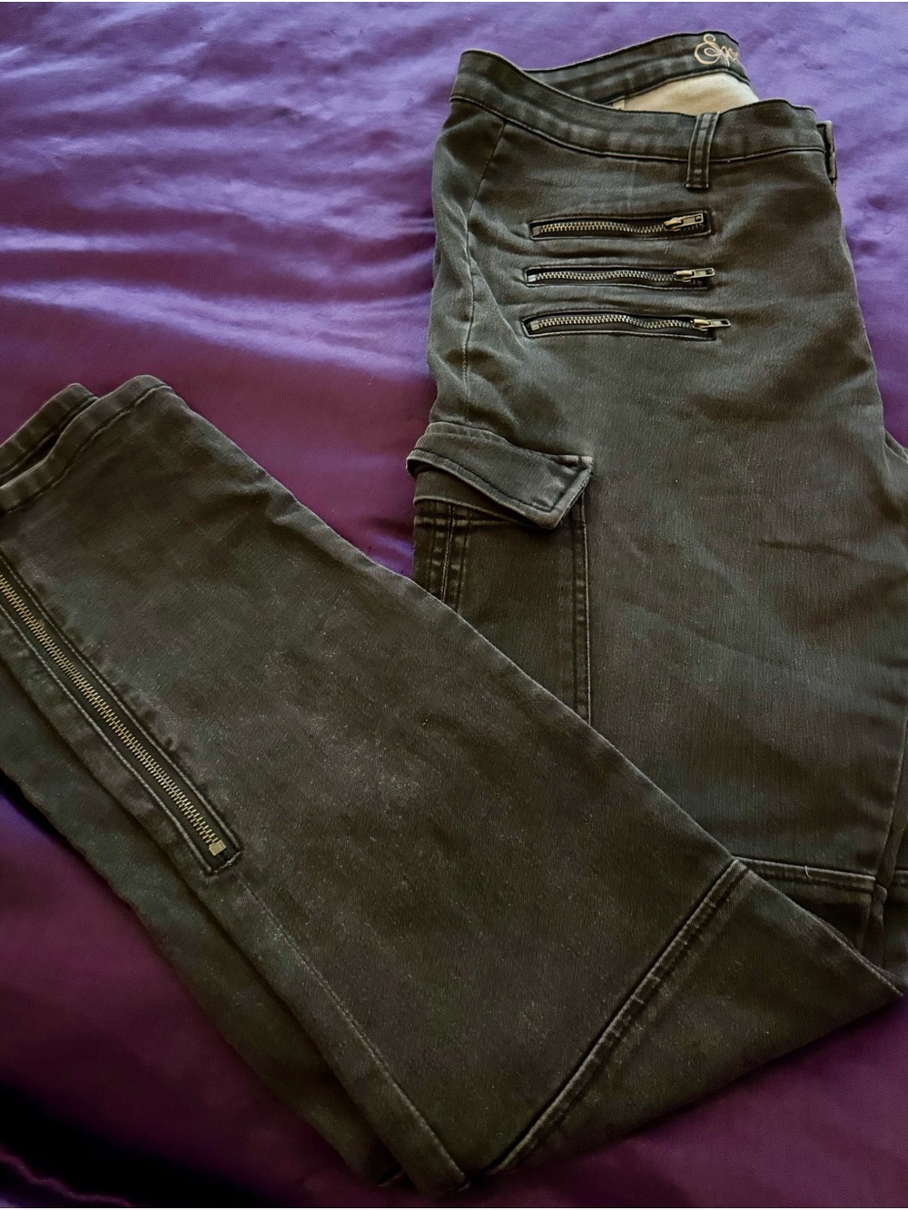 Spoon Jeans Size 15/32 Washed Black Moto Skinny Jeans Triple Zip Pocket Biker